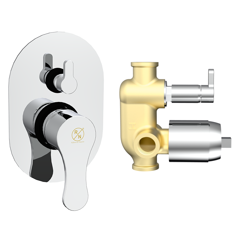 4 Way Sungle Lever Expose Part Kit | 4 Way Concealed Hi-Flow Diverter Body 40mm (2 Inlet 2 Outlet) Combined set