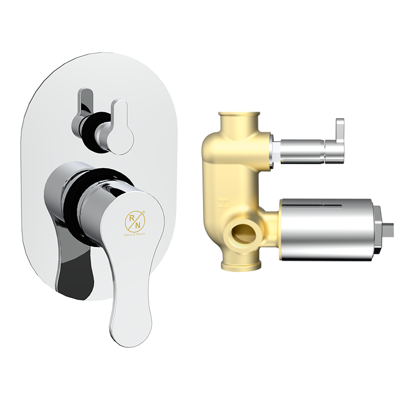 4 Way Sungle Lever Expose Part Kit | 4 Way Concealed Ultra Hi-Flow Diverter Body 45mm (2 Inlet 2 Outlet) Combined Set